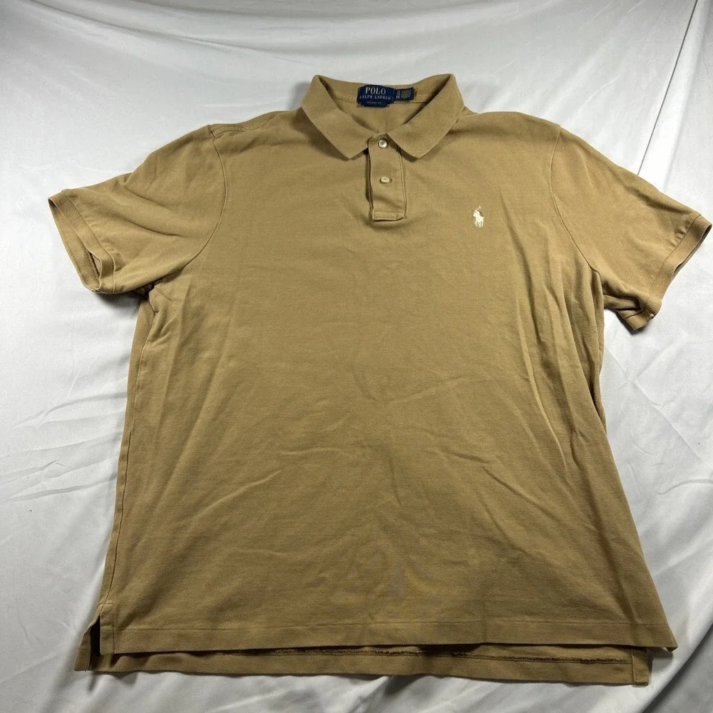 Polo Ralph Lauren Mens XL Tan Khaki Cotton Pique Short Sleeve Polo Shirt Classic